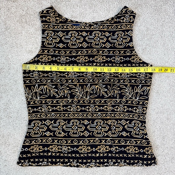 Vintage Charter Club Button Back Tank Vest Black Gold 6 90s - Picture 4 of 5